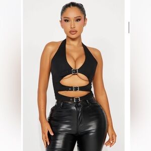 Black Halter Buckle Top